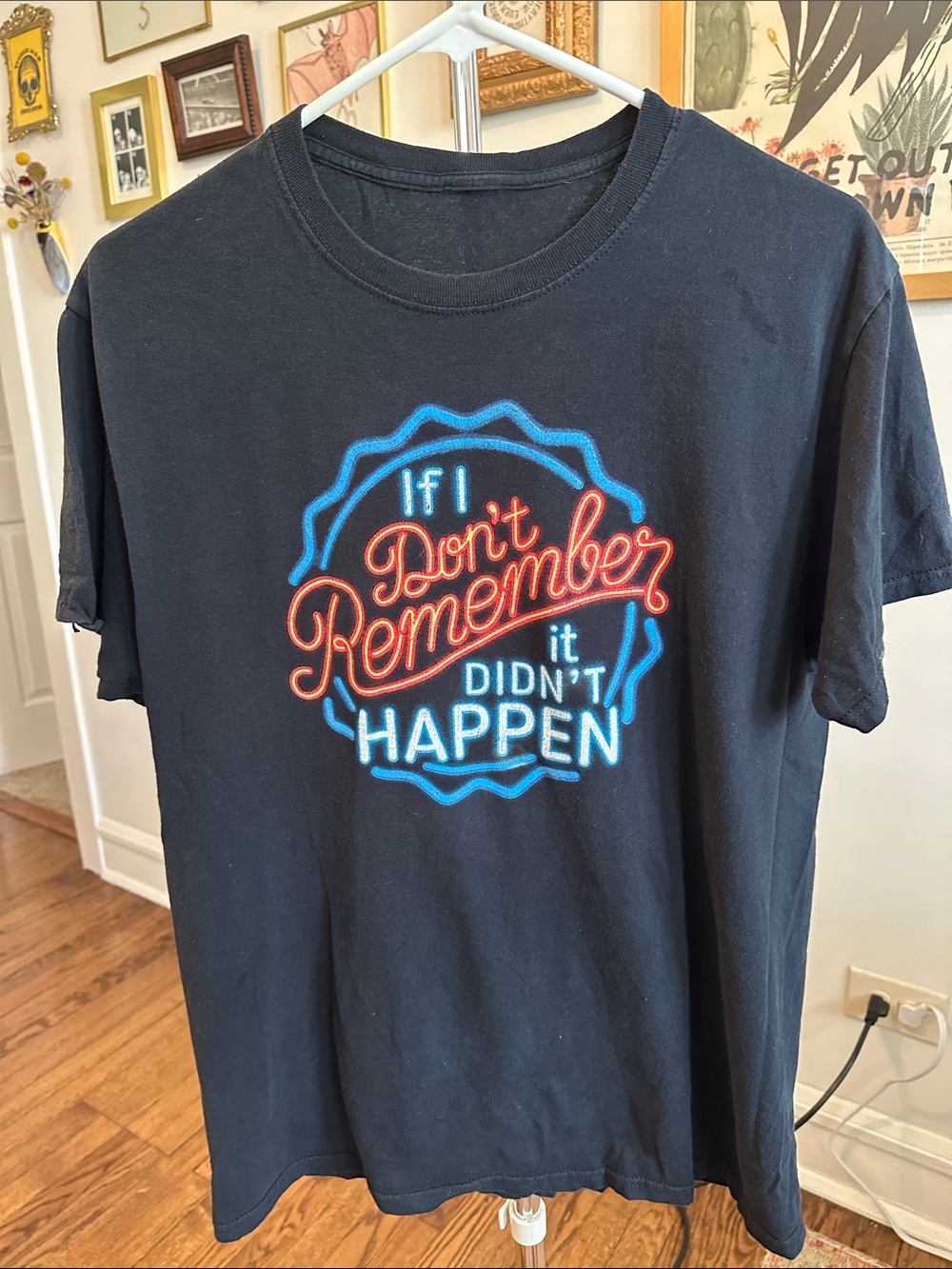 Black Graphic Tee - "If I Don't Remember" Neon Script